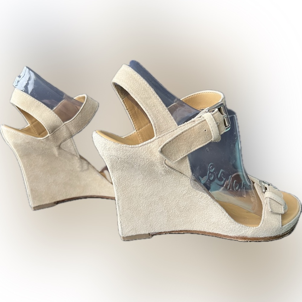 Ann Demeulemeester Beige Suede Wedge Sandals with Clear Panels